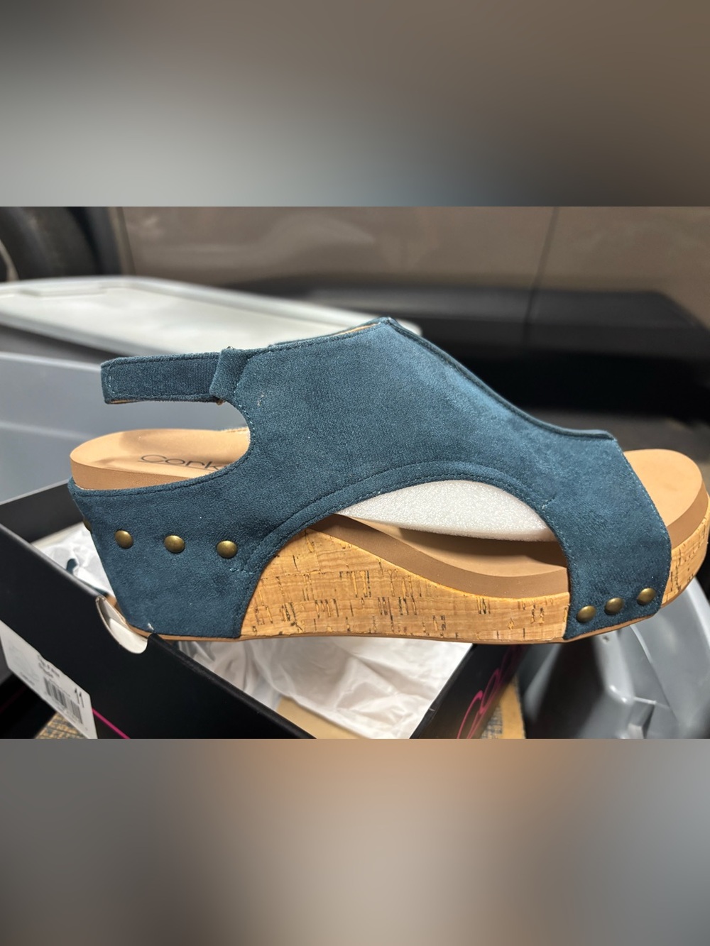 Corky Wedge Sandal in Teal Blue